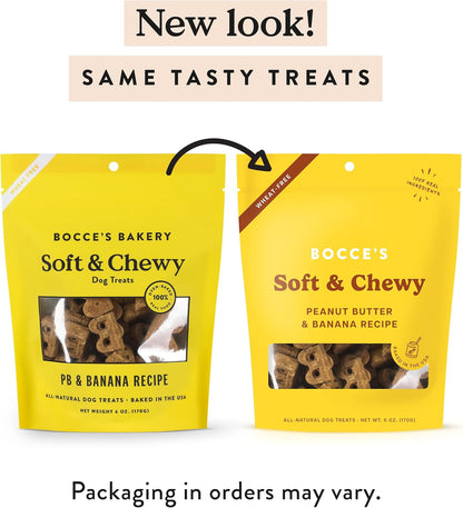 Bocce's Bakery Oven Baked PB & Banana Recipe Treats for Dogs, Wheat-Free Everyday Dog Treats, Real Ingredients, Baked in The USA, All-Natural Soft & Chewy Cookies, Peanut Butter & Banana, 6 oz