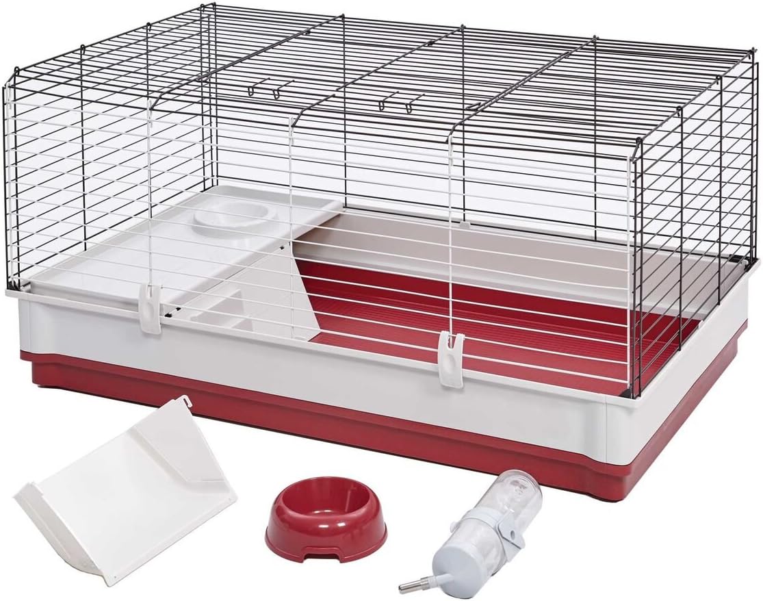MidWest Homes for Pets 158 Wabbitat Deluxe Rabbit Home, Rabbit Cage, 39.5 L x 23.75 W x 19.75 H Inch, Maroon/White