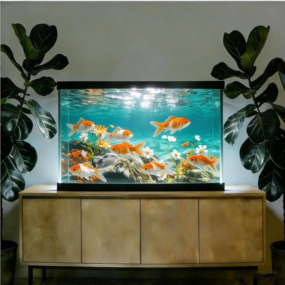 Aquarium Background Poster, Fish Tank Background Sticker, 3D Flowers and Stones in Sunlight Reefs Vibrant Underwater Scenery for Stunning Aquarium Decorations 10 20 Gallon Tank (15.7" x 23.6" in)