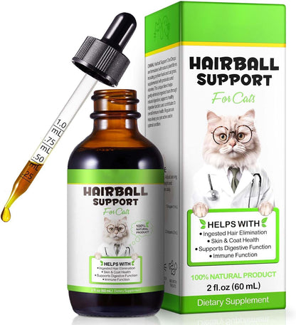 Hairball Treatment for Cats, Cat Hairball Remedy, Hairballs Drops Promotes Natural Passage of Hairballs, Supports Skin & Coat, Digestion, Immune - Chicken Flavor, 60ML