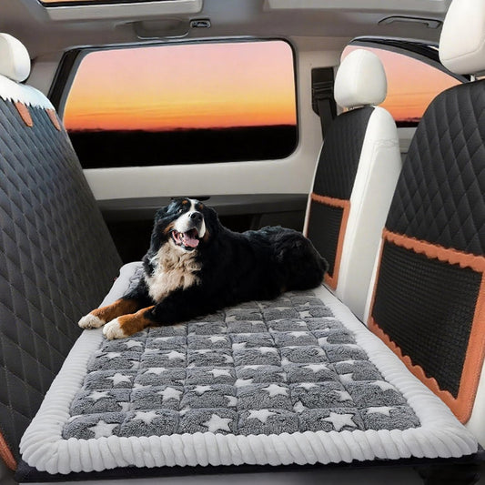 Nuanchu Backseat Dog Bed Mat for Car Non-Slip Pet Seat Cover with Star Pattern, Washable Travel Blanket for Cars Suvs Trucks (Grey & White, 24"x53")
