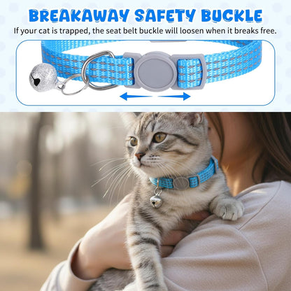 5 PCS Reflective Breakaway Cat Collars with Bells, Adjustable Breakaway Kitten Collars Colorful Soft Safety Buckle Cat Collar Girl Boy Pet Cats Collar, SafetyCollar for Pet Supplies Stuff Accessories