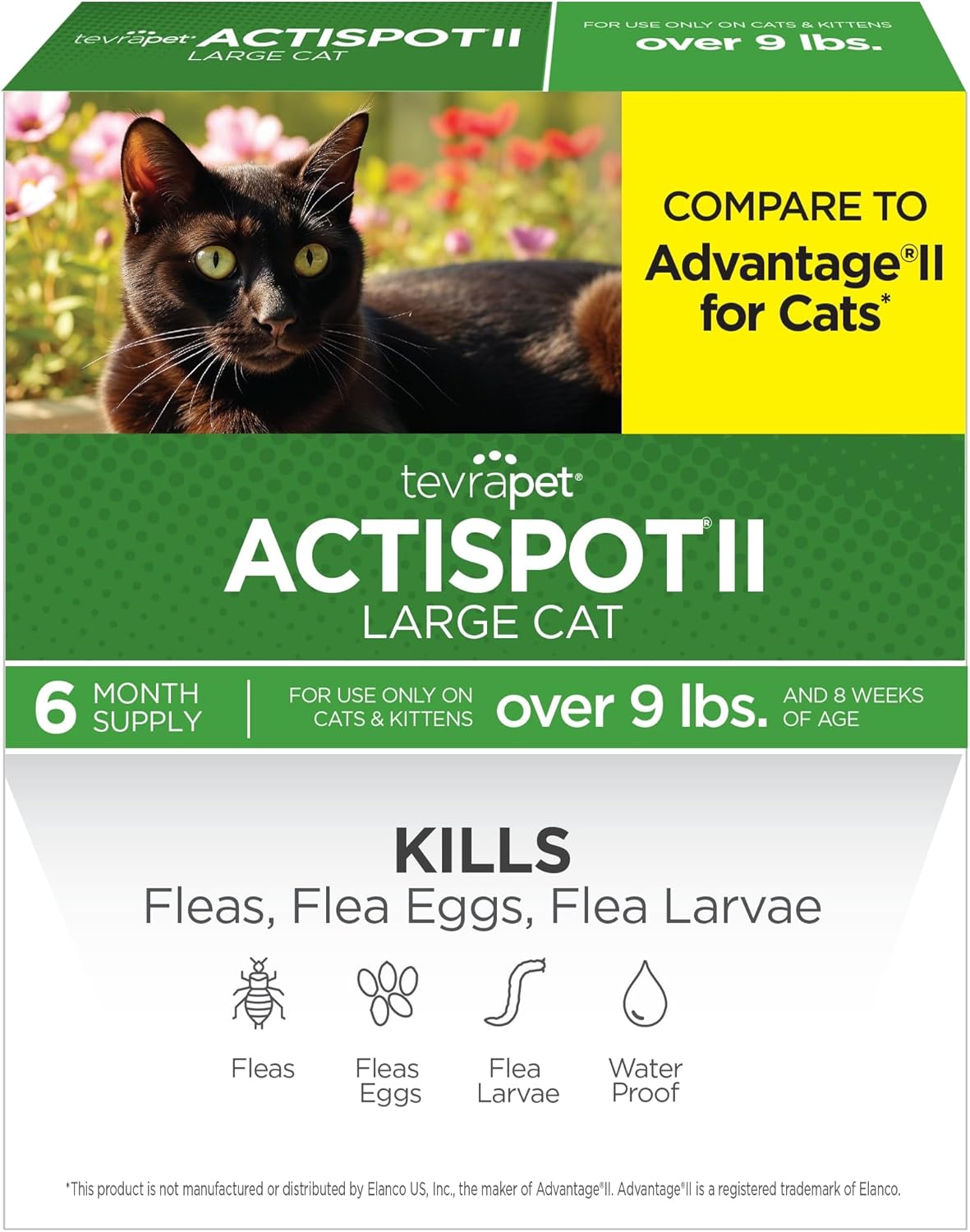 TevraPet Actispot II Flea Treatment for Large Cats 9+ lbs | 6 Doses | Powerful Prevention and Control