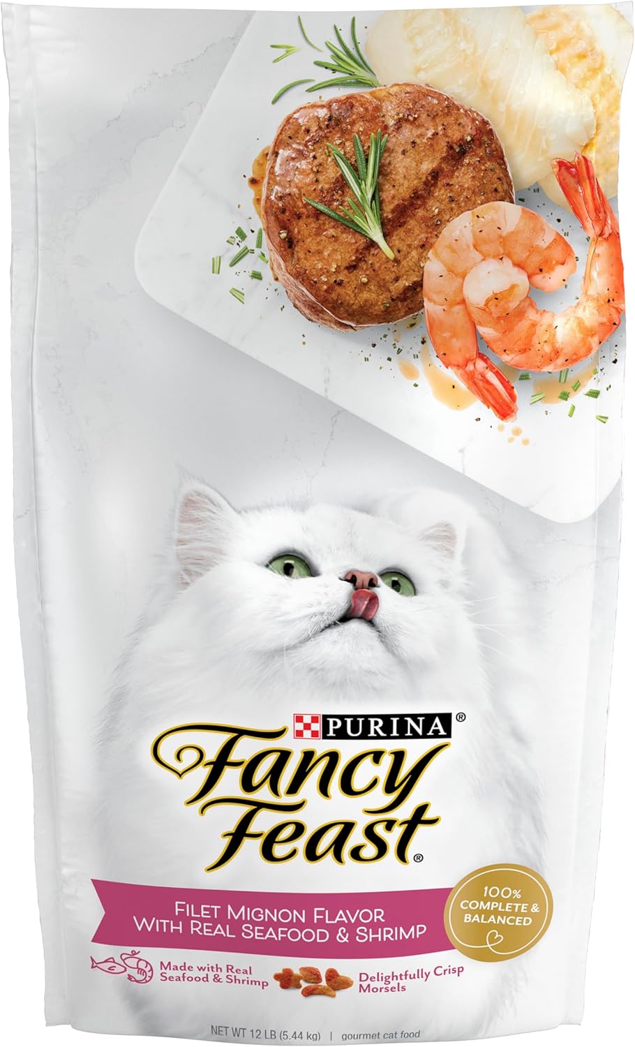 Fancy Feast Purina Filet Mignon Flavor with Real Seafood & Shrimp Dry Cat Food, 12 LB, Pack-2