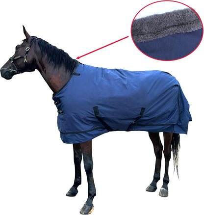 Waterproof Horse Turnout Blanket - Medium Weight Winter Blanket (220g Fill) with Detachable Neck Cover - Blue - 72 in
