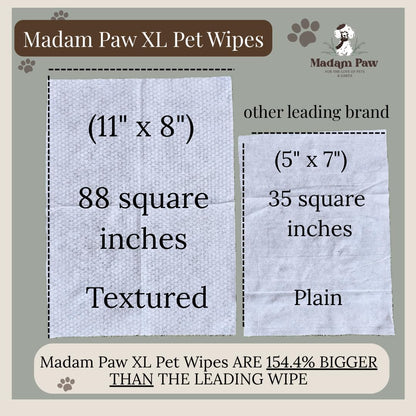 XL Organic Unscented Pet Wipes - Paws Body Butt - Plant Based Bamboo Pet Wipes - Thick Hypoallergenic & Textured for Cleansing & Gentle Hydrating Cat & Puppy Dog Wipes for Travel