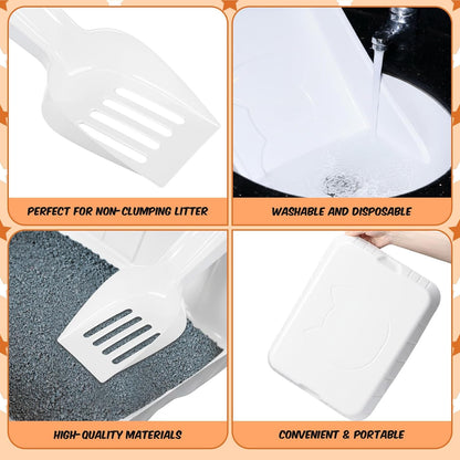 Bokon 50 Pcs 25 Set Disposable Litter Boxes for Cats with Scoop Plastic Cat Litter Tray Large Kitten Pan for Kitty Rabbit Guinea Pig Hamster Pets Supplies Travel Home Toilet, 15.7 x 11.8 x 3'' (White)