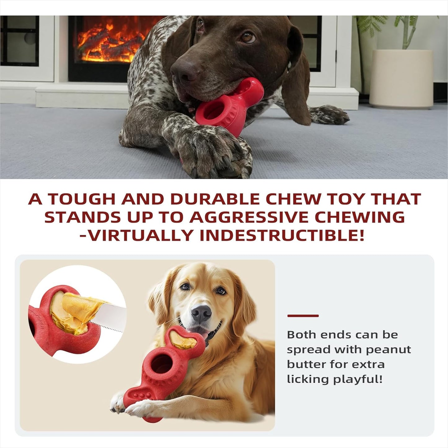 SHINKAI Interactive Frozen Dog Chew Toy – Fill & Freeze for Long-Lasting Play, Dental Safe, Indestructible for Aggressive Chewers, Keeps Dogs Busy & Calm for Small, Medium & Large Breeds (Red)