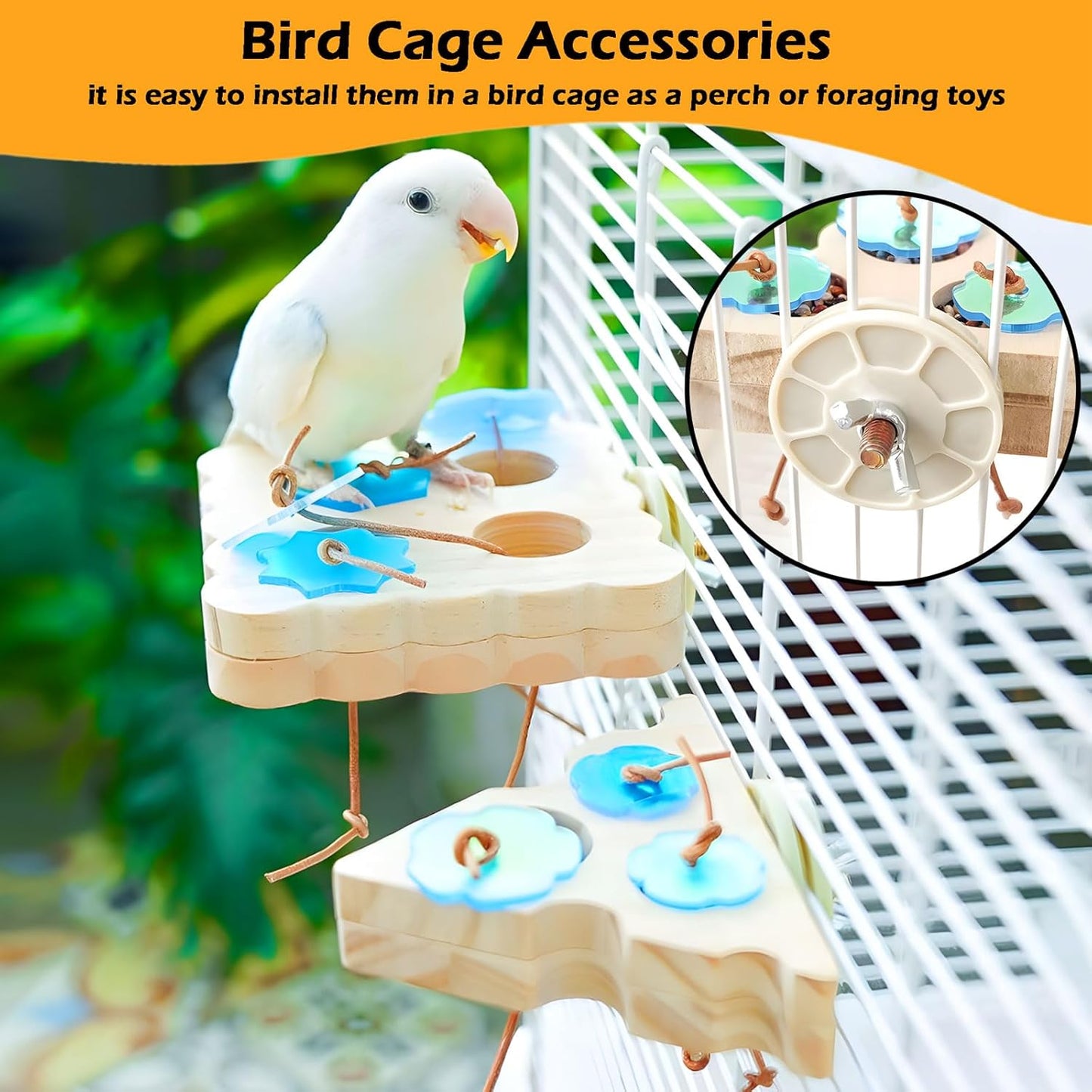 Bird Nest for Cage Swing, Chewproof Small Bird Bed Hanging House Hut & 2Pcs Wooden Small Bird Foraging Toys, Interactive Parakeet Foraging Toys for Cage, Bird Enrichment Toys