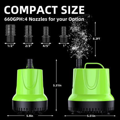 FREESEA Fountain Submersible Water Pump: 660GPH 40W Small Sump Pump - Pond Pump for Outdoor Hydroponic Statuary Waterfall Aquarium Fish Tank