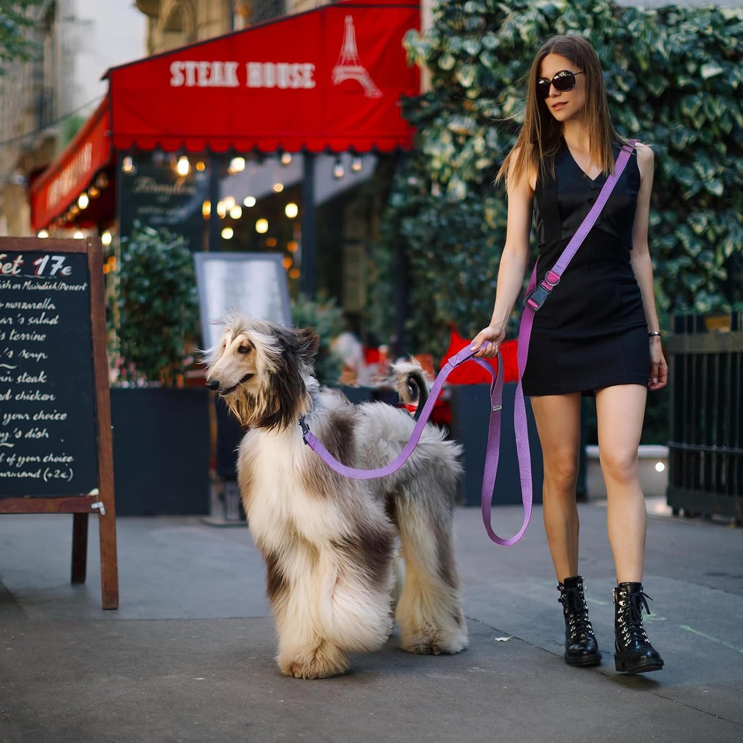 Hands Free Dog Leash,Galaxy Reflective Crossbody Leash, 5.4–9.5 ft Adjustable Heavy Duty Waist Belt for Medium and Large Dogs Walking,Running,Jogging,Training,Night Walking （290cm, Green