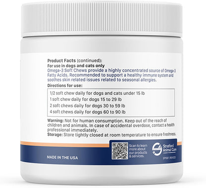 Stratford Pharmaceuticals EZ Chew Omega 3 Fatty Acid Soft Chew Max Strength - Dog Omega 3 Supplement - Soft Chew Treats with Fish Oil for Dogs - Small and Medium Dogs - 60 Soft Chews