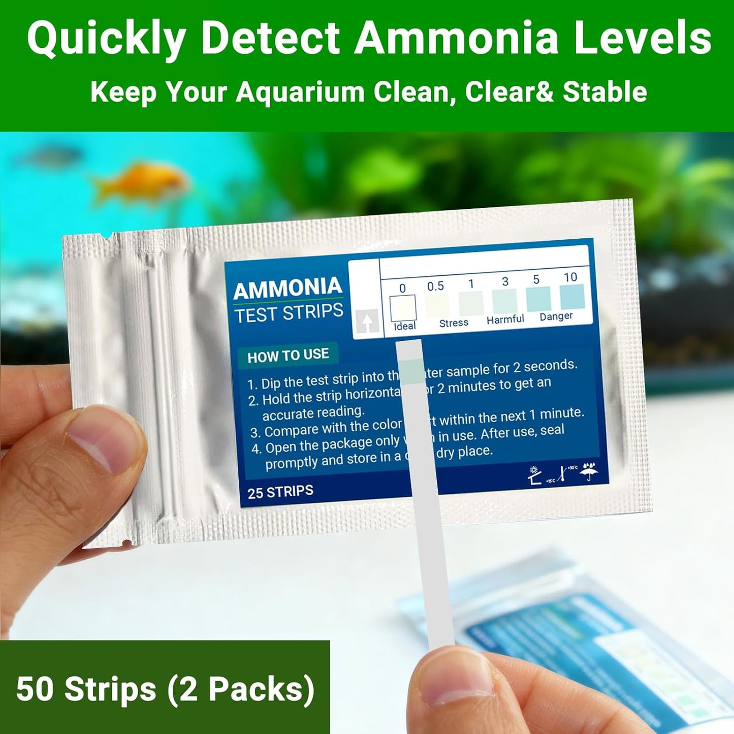 11 in 1 Aquarium Test Strips - 150 Counts Freshwater & Saltwater Fish Tank Water Test Kit, Quick Accurate Testing for pH, Ammonia, Nitrate, Nitrite, GH, KH, Alkalinity, Chlorine,Carbonate,Temp,More