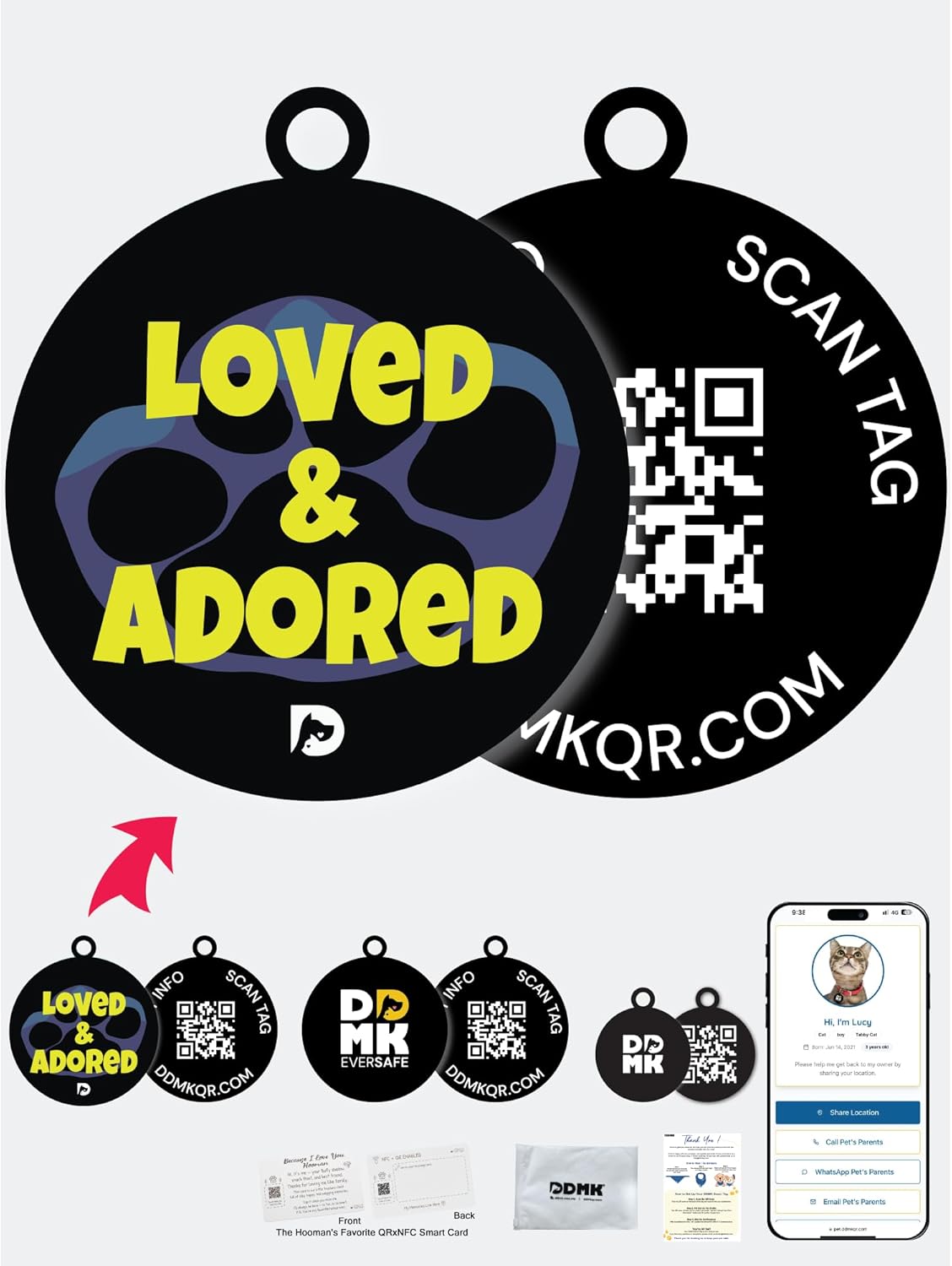 DDMK Smart Pet ID Tag with QR Code – Digital Pet Profile-38-LOVED & ADORED-38