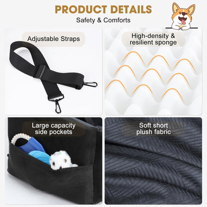 JOEJOY Dog Car Seat for Small/Medium Dogs, Memory Foam Dog Booster Seat with Washable Cover, Travel Safety Pet Car Seat with Storage Pockets for Dogs up to 30 lbs