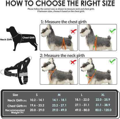 SlowTon No Pull Dog Harness - Heavy Duty Dog Harness and Leash Set for Medium Large Dogs, Reflective Tactical Harness with Soft Padded and Front Clip for Easy Walk and Training (Black L)