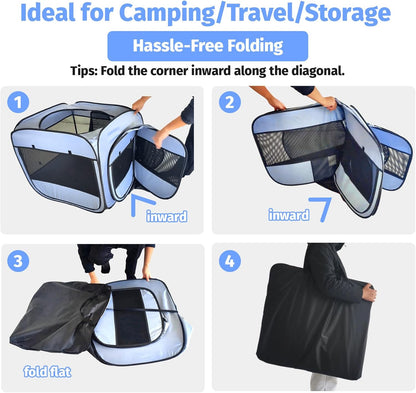 EighteenTek 2-in-1 Portable Cat Playpen, Pop up Large Kitten Playpen, No Assembly Need, Pet Cat Dog Tent Crates Kennel Cage, Cats Enclosure for Dog and Puppy Indoor Outdoor(No Divider, Unified Space)