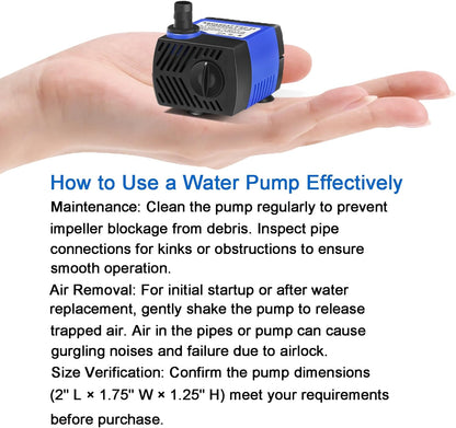 AQUANEAT Small Fountain Pump, 80 GPH Submersible Water Pump for Aquarium Fish Tank, Outdoor Water Fountain, Hydroponics, Pond Filter Pump