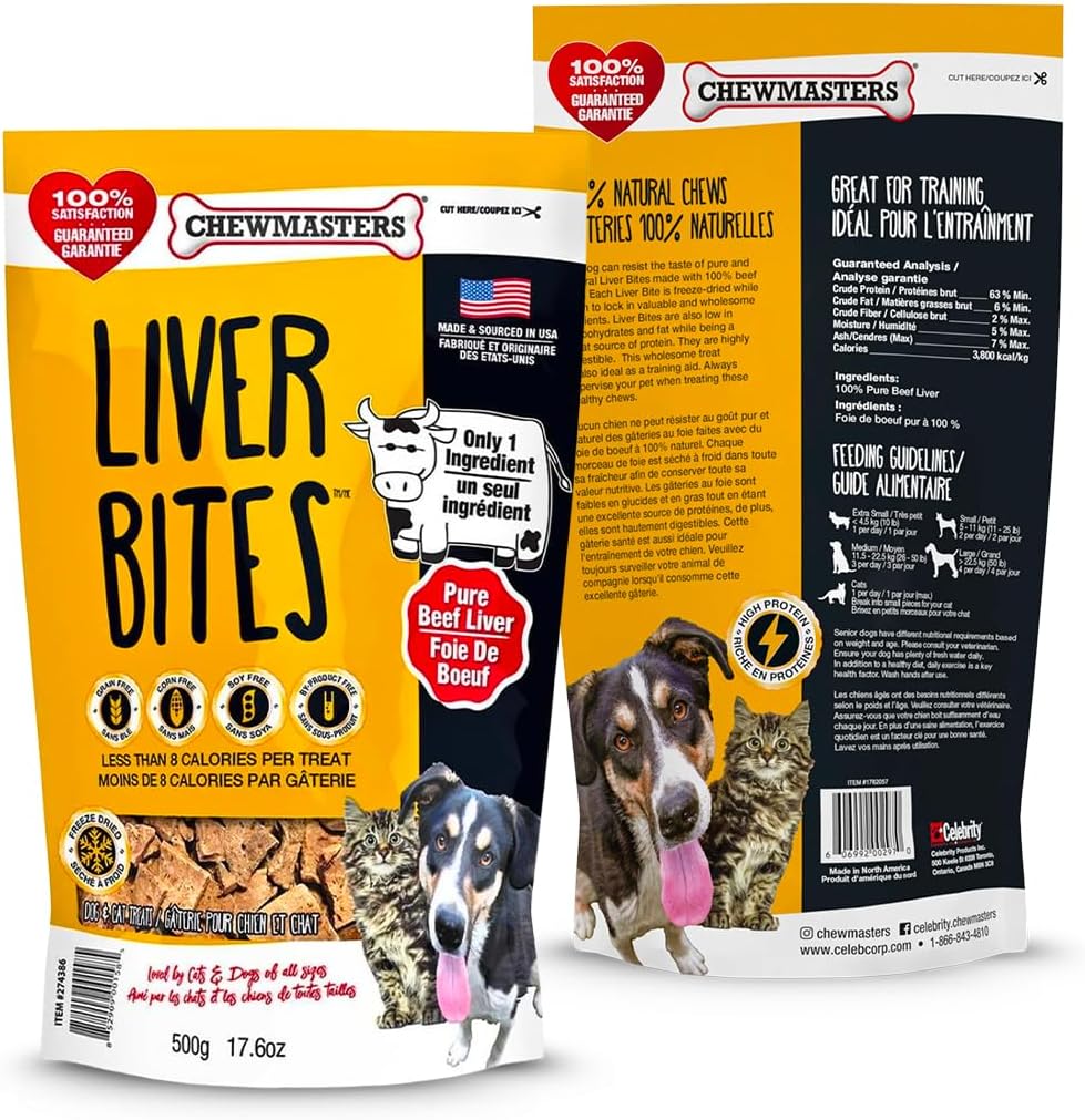 Chewmasters 100% Pure Beef Liver Bites - Healthy Freeze Dried Liver Treats for Dogs of All Life Stages - High Protein Dog Training Treats, Grain Free, All Natural, Zero Additives - Made in USA, 17.6oz