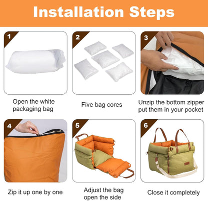 Dog Car Seat for Small & Medium Dogs, Waterproof Soft Leather Dog Car Bed with Harness Clip, Travel Bed & Carrier Bag for Pets, Fits Pets Up to 35 lbs (Green, Small & Medium)