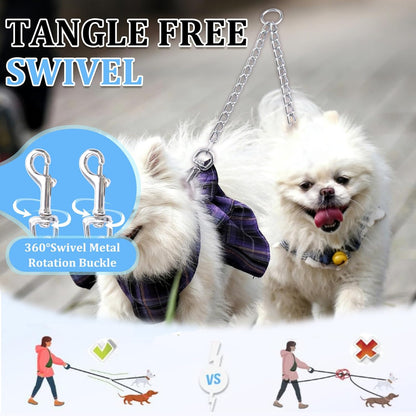 Double Dog Leash Coupler-360°Swivel,1 PCS Dog Lead Metal Chain No Tangle Walking Metal Leash with Shock Absorbing Bungee for Outdoor Walk Train Small Medium Pet(60cm/23.62in,Silver)