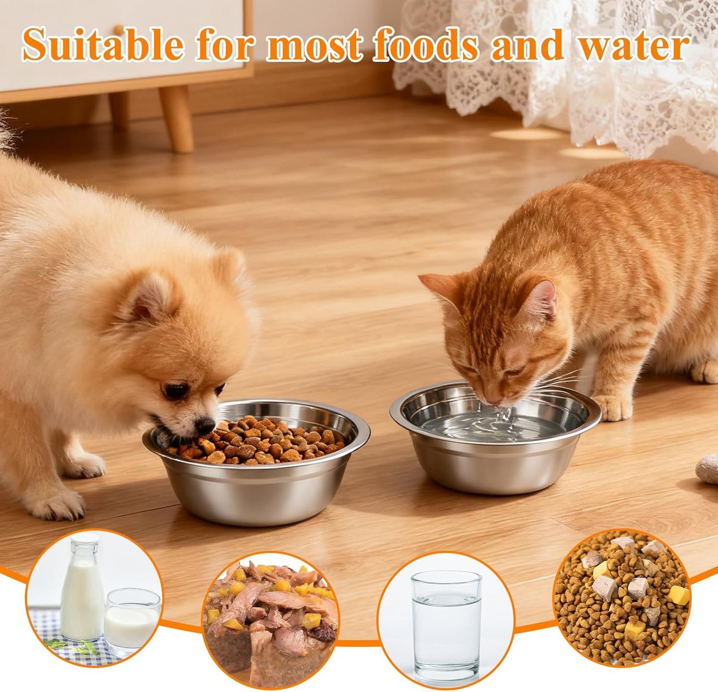 12 Pcs Stainless Steel Cat Bowls Bulk, 5.5 Inch Wide Flat Metal Cats Food Bowl Silver Thickened Replacement Basic Kitty Plates Whisker Friendly Fatigue Relief for Cat Puppies