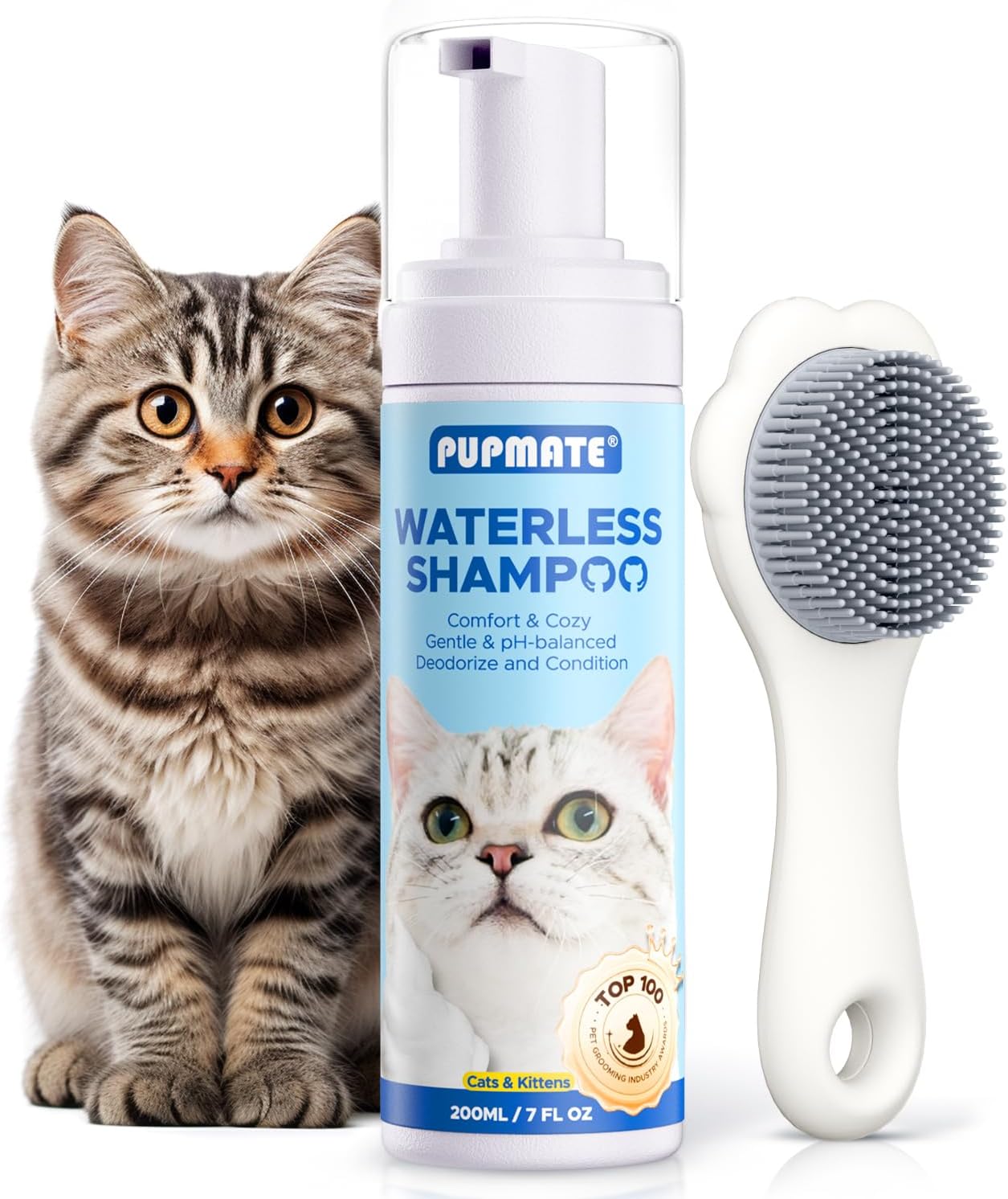 Cat Waterless Shampoo with Brush - No Rinse Formula for Quick Clean Be ...