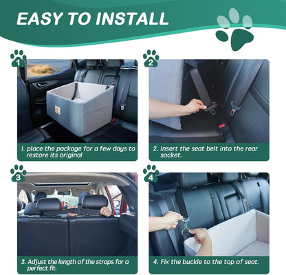 Dog Car Seat for Large Dog, Dog Booster Car Seat for 55Lbs or 2 Small Dogs, Detachable and Washable Travel Dog Bed with Thick Cushion and Storage Pockets, Dog Seat Belt for Car