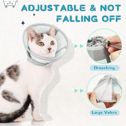 Supet Cat Cone Collar Soft, Air Mesh Recovery Collar to Stop Licking, Breathable Neck Cone Alternative for Small Kitten, Lightweight Cat Head Cone Anti Scratch (M)