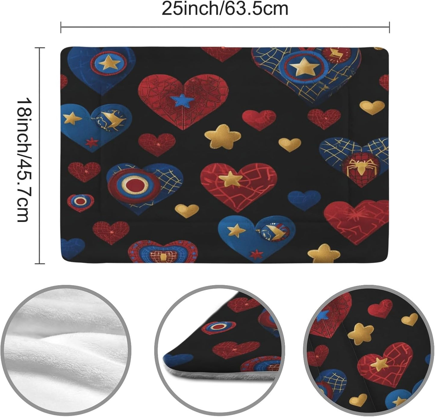 susiyo Artistic Black Heart Dark Dog Bed Mat - Super Soft & Warm Pet Pad, 25x18 Inch Machine Washable Mat for Small Medium Dogs, Couch Protector, Crate & Travel Bed Topper