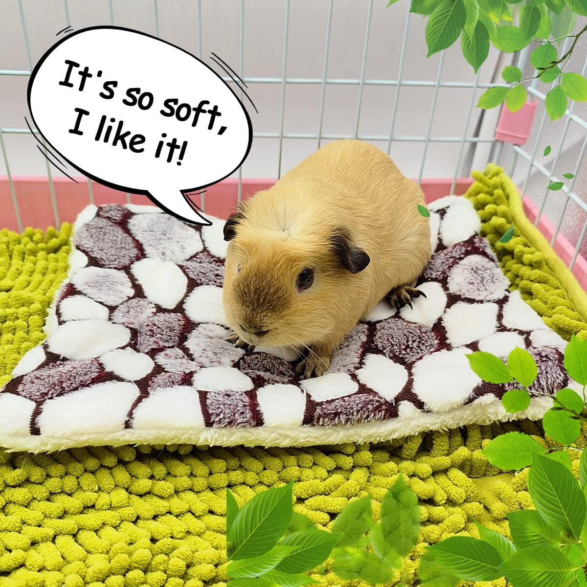 4 Pieces Guinea Pig Bunny Comfortable Bed Mats Pads, Rabbit Warm Soft Bed, Hamster Bedding Pad Mats for Small Animals Chinchilla Hedgehog Baby Cats (7.9"x5.9", 2.Cobblestones Pattern)