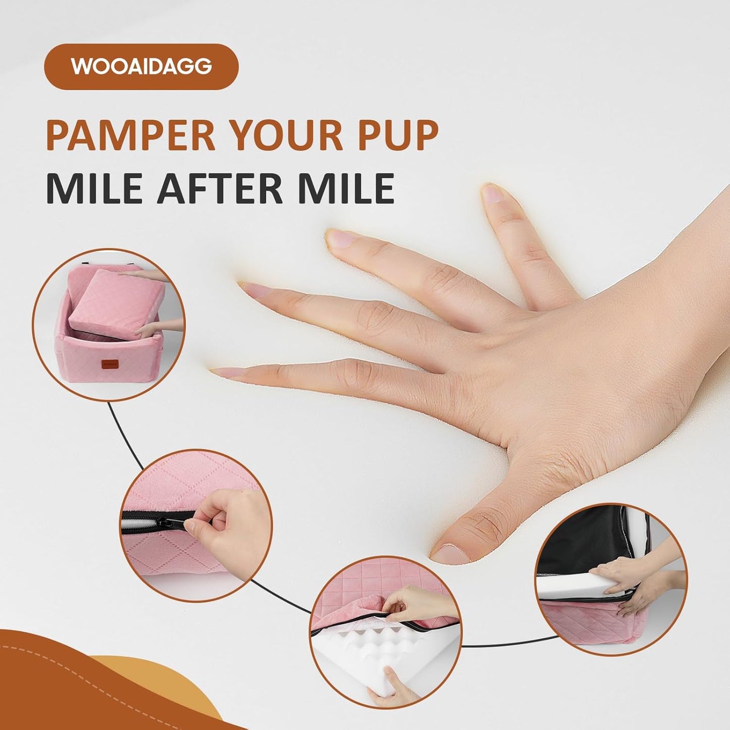 Dog Car Seat for Medium Dogs, Pet Travel Bed with Seat Belt Channel, Fully Detachable and Washable, 3 Straps Easy to Install (Pink)