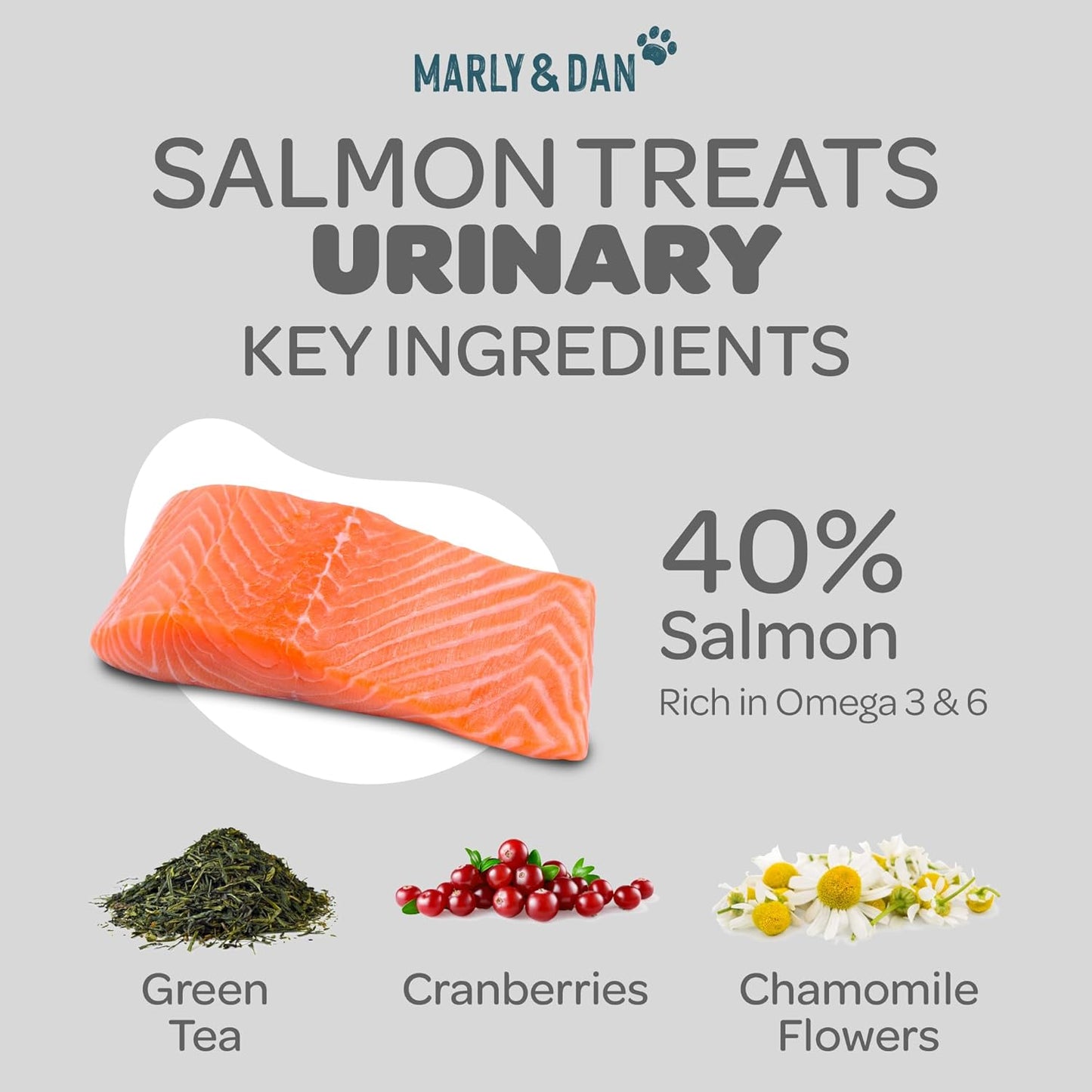 Marly & Dan Salmon Treats for Cats with Brewers Yeast & Green Tea, Urinary Recipe, 3oz Bag