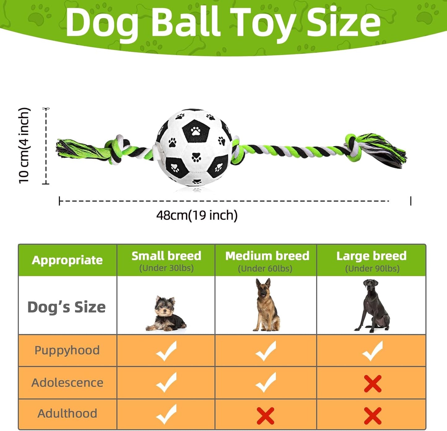 QDAN Dog Rope Toys for Small Medium Puppy, Soccer Ball for Dogs, Outdoor Dog Toys (Black)
