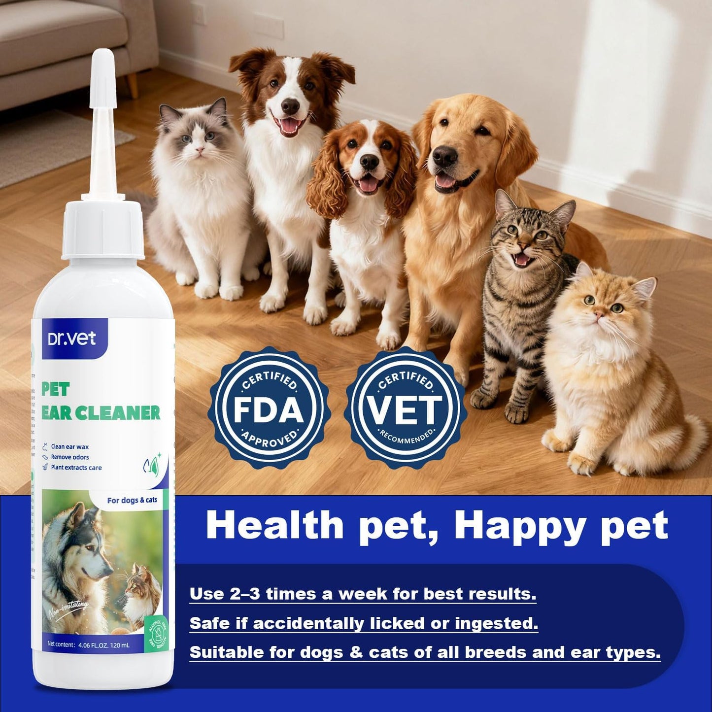 Dog Ear Cleaner Solution– Soft Nozzle Ear Treatment for Dogs & Cats, Gently Remove Ear Wax & Debris, Soothe Ear Itching & inflammation, Odor Pet Ear Wash with Aloe Vera & Persimmon – 4.06 fl oz