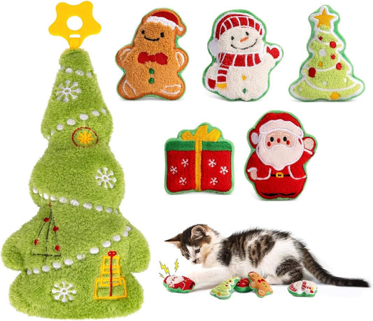 Retro Shaw Christmas Cat Toys, Kitty Xmas Catnip Toys 6pcs