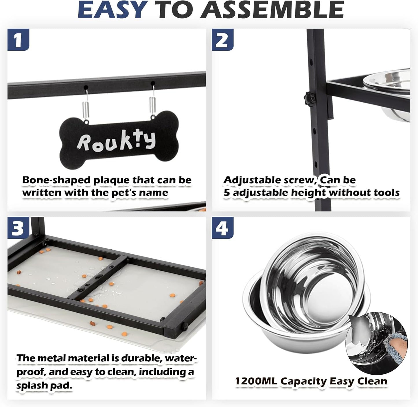 Elevated Dog Bowls with Slow Feeder, 5 Adjustable Heights, Anti-Slip, Durable Metal Frame, Spill Proof Mat, Rust-Resistant Bowls, Easy to Clean