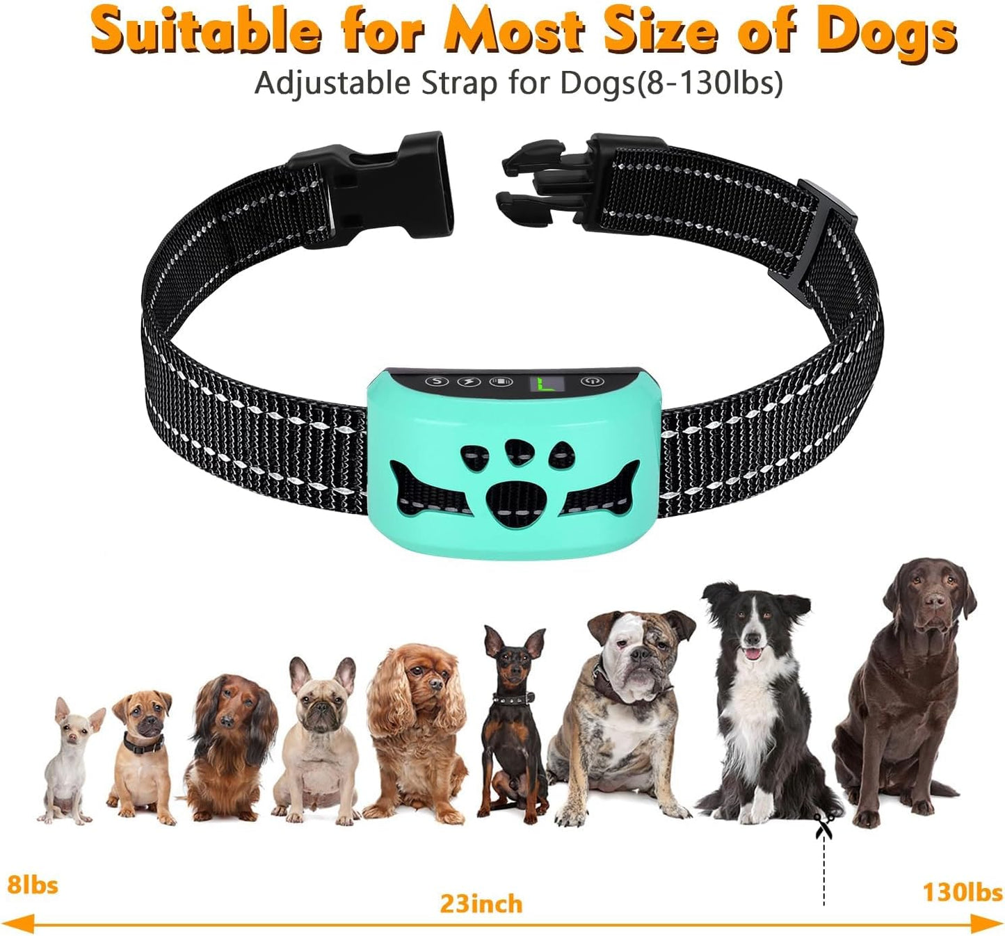 Dog Bark Collar, Anti Bark Collars for Large Medium Small Dogs with 7 Level Sensitivity Adjustable and 4 Stop Barking Modes, Rechargeable Bark Collar No Shock for Dogs with Beep Vibration Shock
