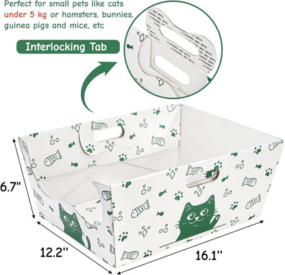 SOUJOY 8 Pack Disposable Cat Litter Box, Sturdy White Cardboard Litter Boxes with Scoop, Anti-Splashing Foldable Enclosed Travel Litter Tray for Cats Puppies Small Pets, 16" L x 12" W x 6.7" H