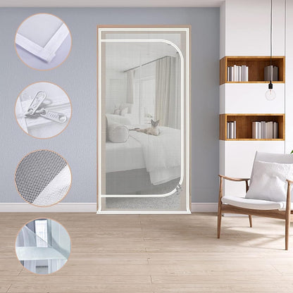 QWR Reinforced Cat Screen Door,Fits Door Opening Size 32''x 80'',Thickened Cat Proof Screen Door with Zipper Closure for Living Room,Kitchen,Bedroom.