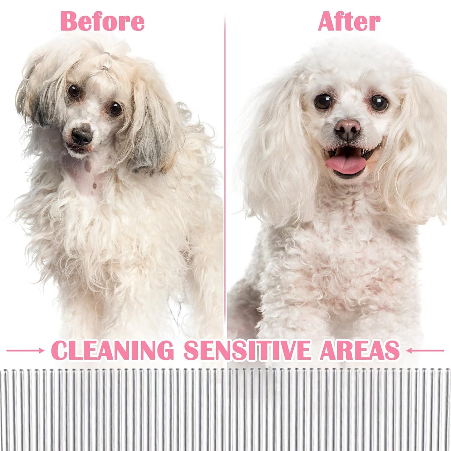 Dog Flea Comb for Dogs Tear Stain Remover, 4 Pack Pet Combs, Grooming Dog Comb, Stainless Steel Tear Stain Remover for Dogs, Lice Brush & Tick Combs