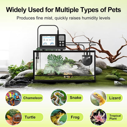 J&A Automatic Fogger for Reptile Tank, Mister for Terrariums, Humidifer with Programable Timer, Temp-Hygrometer Sensor, Ideal for Amphibians/Reptiles/Paludarium/Vivarium (Black)