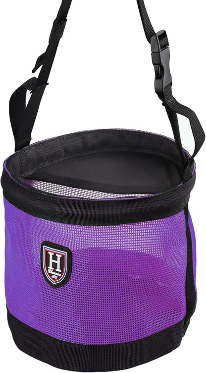 Harrison Howard Horse Muzzle Feed Bag Nylon Mesh Grain Feed Bag with Padded Neck Strap Adjustable Belt Purple Large