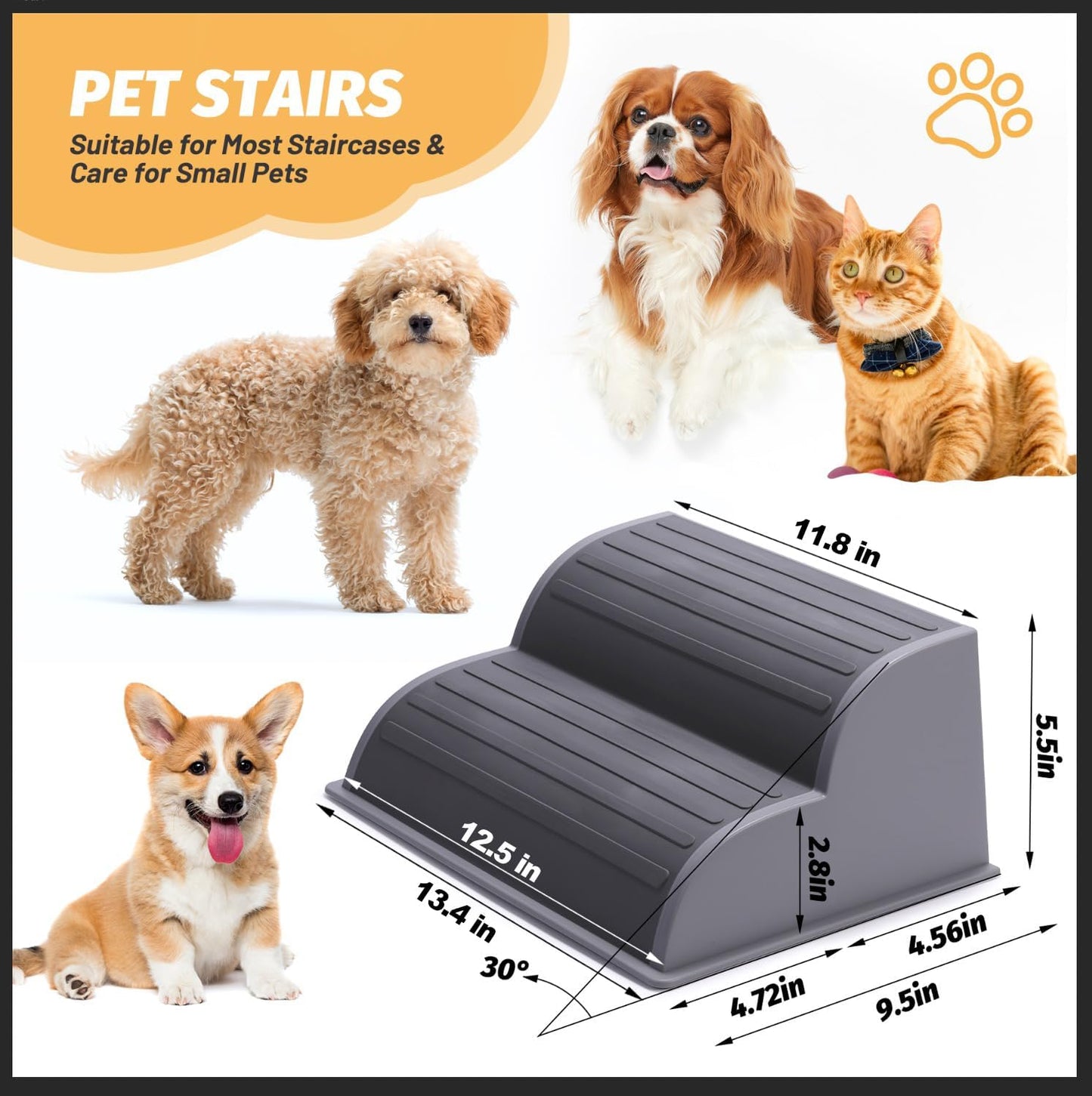 2-Step Modular Dog Ramp - Portable Non-Slip Stairs for Small Dogs with High Support, 9.5" D Lightweight Plastic Pet Steps Fits Staircase Indoor, Ideal for Elderly Injured Pets (6-Pack, Grey)