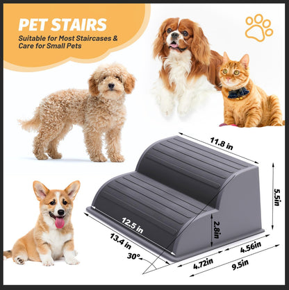 2-Step Modular Dog Ramp - Portable Non-Slip Stairs for Small Dogs with High Support, 9.5" D Lightweight Plastic Pet Steps Fits Staircase Indoor, Ideal for Elderly Injured Pets (6-Pack, Grey)