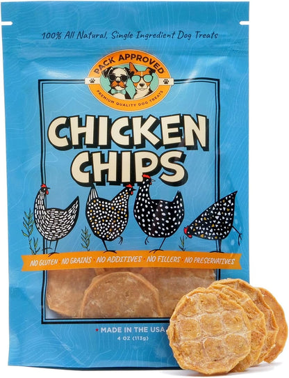 Chicken Chips - Crunchy, Single Ingredient Dog Treat -100% All Natural Chicken Breast - 4oz