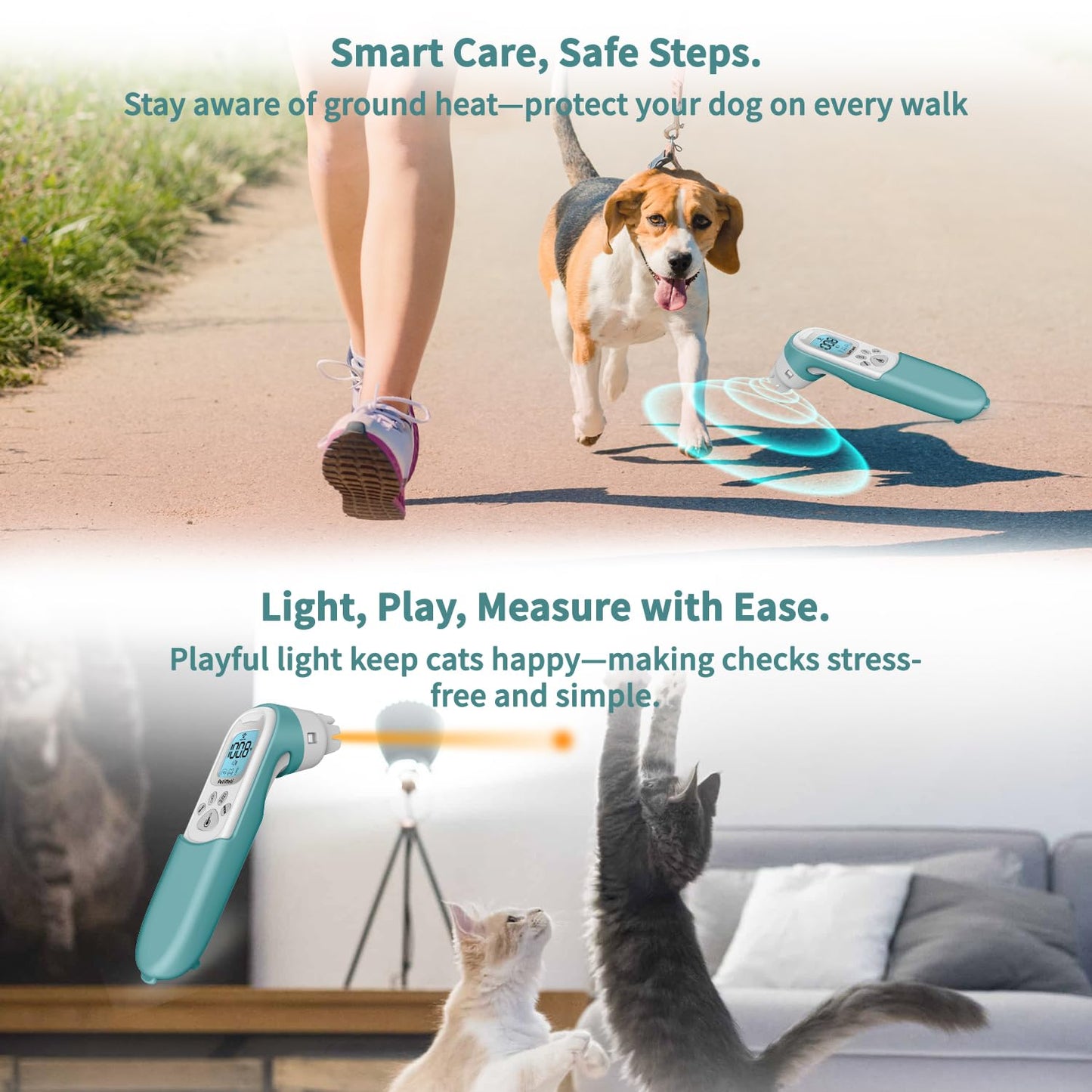 Smart Pet Thermo Comb - Non-Invasive Digital Pet Thermometer for Dogs & Cats, Oral/Rectal/Surface Scanning for Accurate Core Temperature Detection with Silicone Cover (Pink)