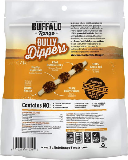 Buffalo Range Rawhide Dog Treats, Grass-Fed Buffalo Jerky Raw Hide Chews, Jerky Kabob with Bullypiece, Hickory Smoked Flavor, Pet Supplies, Real Meat Dog Treat, Premium Dog Snacks, 12 Count