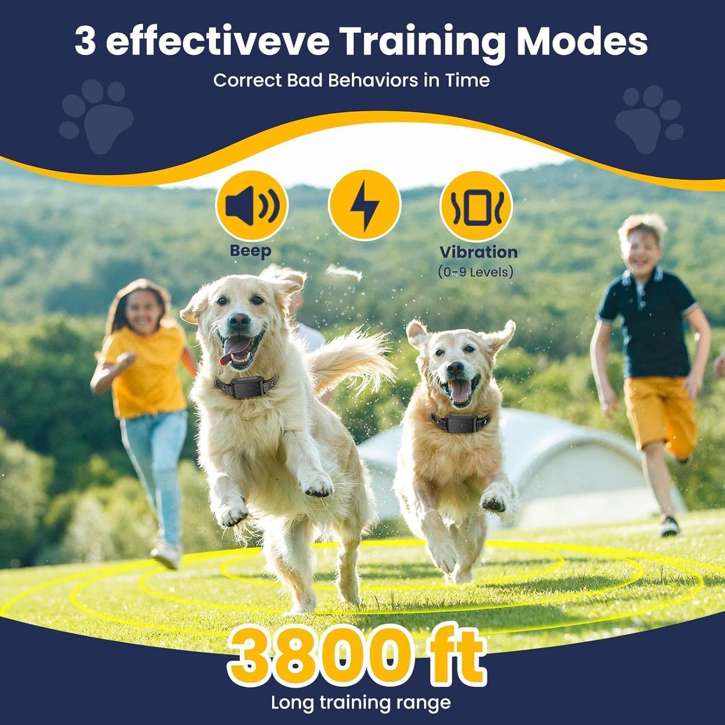 Wireless Dog Fence, Electric Fence for Dogs, Training Collar with Remote System 185 Days Standby Time, Waterproof & Flash Light Portable Dog Perimeter Collar with 3 Training Mode for 2 Dogs
