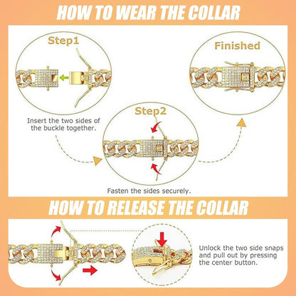 Dog Sunglasses with Rhinestone Diamond Chain Necklace, Cool Glasses Dog Collar Necklace for Cats Dogs Doll, Metal Sunglasses Gold Chain Funny Cute Costumes for Small Pet Holiday Party Costume